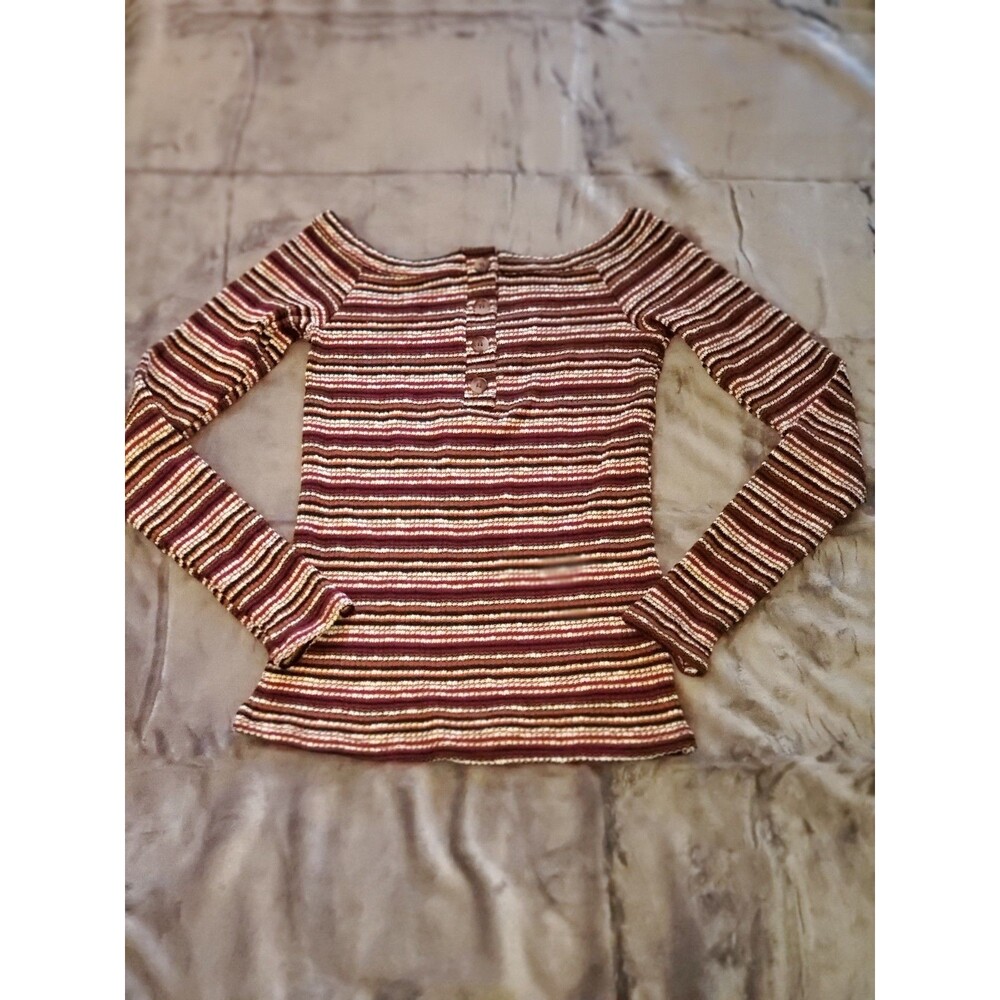 Project Social T Women's Lomg Sleeve Henley Striped XSmall Made In The USA - Picture 2 of 8